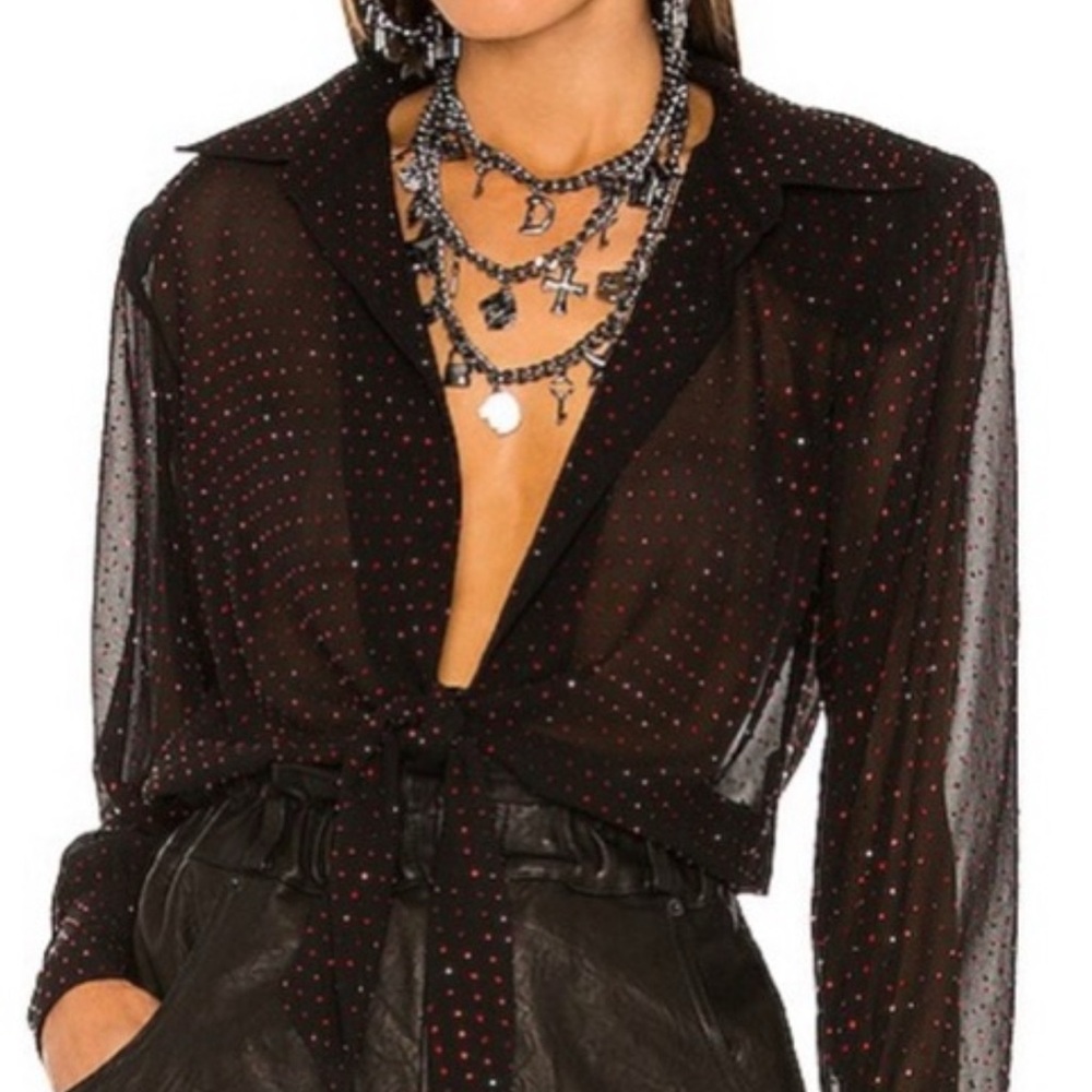 DUNDAS Black Sheer Bodysuit with Red Dots